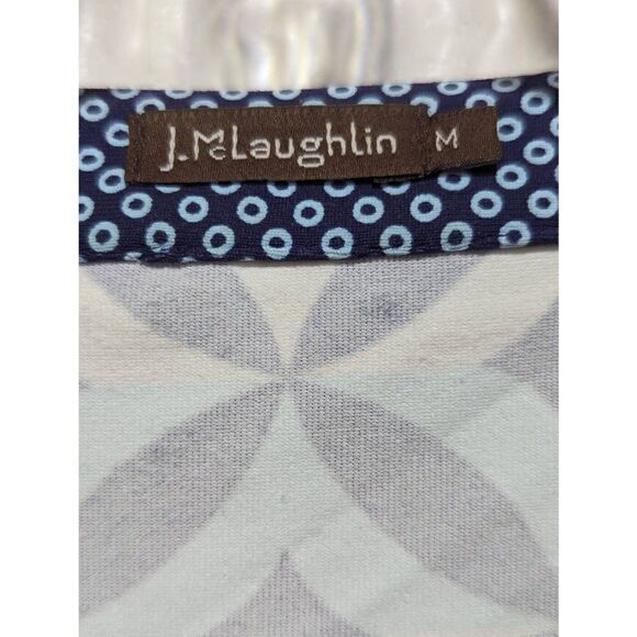 J. McLaughlin Women's M Light Blue Dark Blue And White Pattern Nylon Tunic Top - Picture 2 of 7